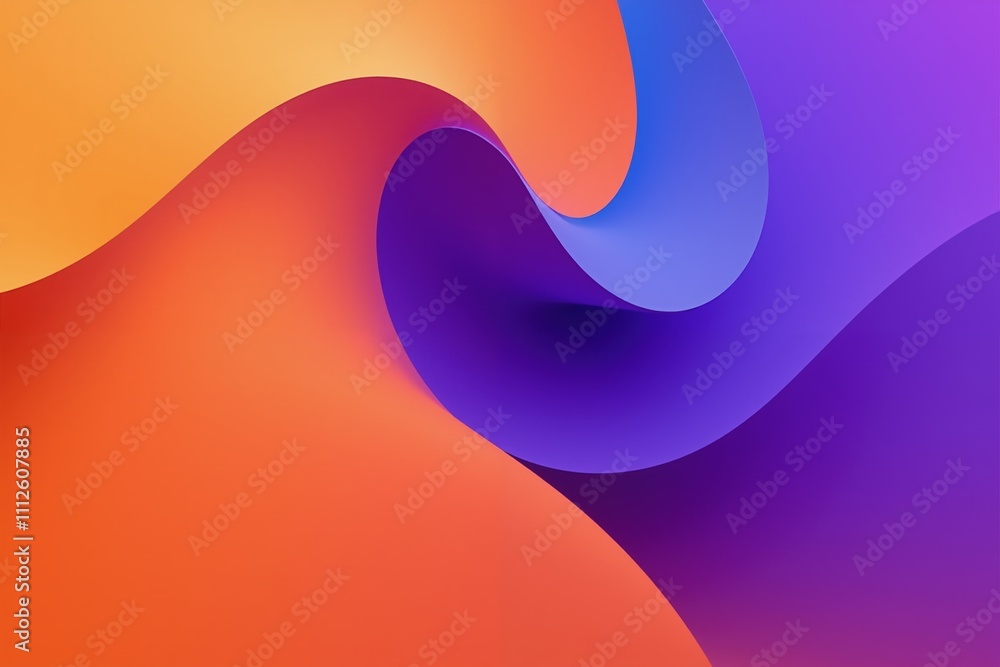 Poster colorful abstract wave pattern with orange and purple gradient curves for modern design background.