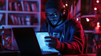 Searching the Internet With Laptop and Smartphone in Hand 