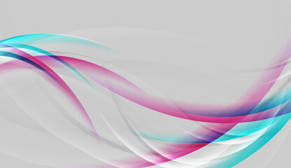 Bright blue and purple shiny waves on grey abstract background. Vector liquid shapes elegant design