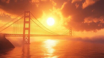 Obraz premium A radiant bridge connecting continents under a glowing sunrise