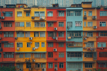 Obraz premium Colorful Apartment Buildings Densely Packed Together