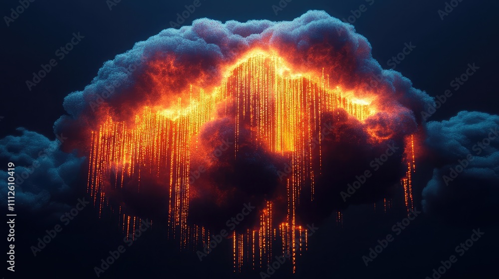 Poster a secure cloud glowing with streams of encrypted binary data