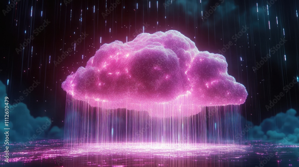 Poster a secure cloud glowing with data streams flowing into it, symbolizing encrypted storage