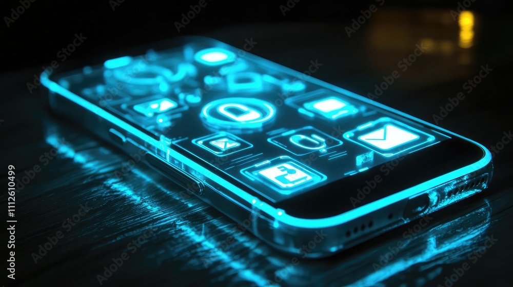 Poster a secure phone glowing with icons of encrypted messages and locks