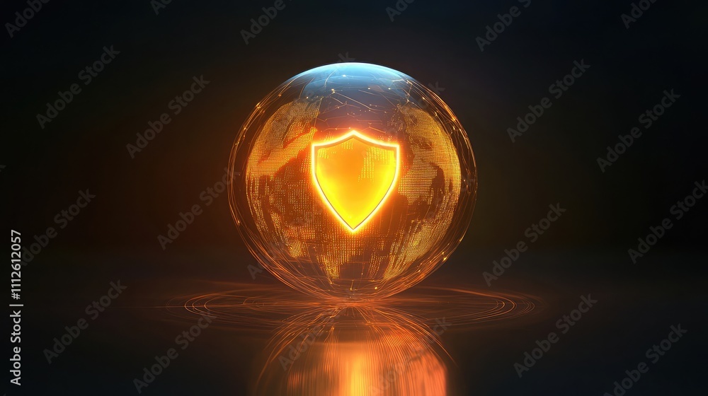 Poster a symbolic shield glowing over a digital globe representing data privacy