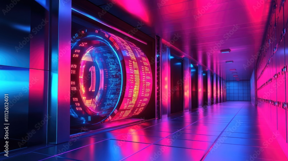 Poster a vibrant rendering of a digital vault glowing with encrypted binary streams