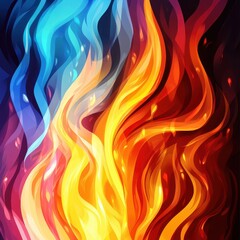 Multi-color fire illustration, intense energy, flat design illustration
