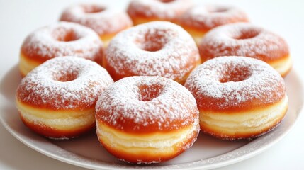A plate of delicious powdered sugar donuts.