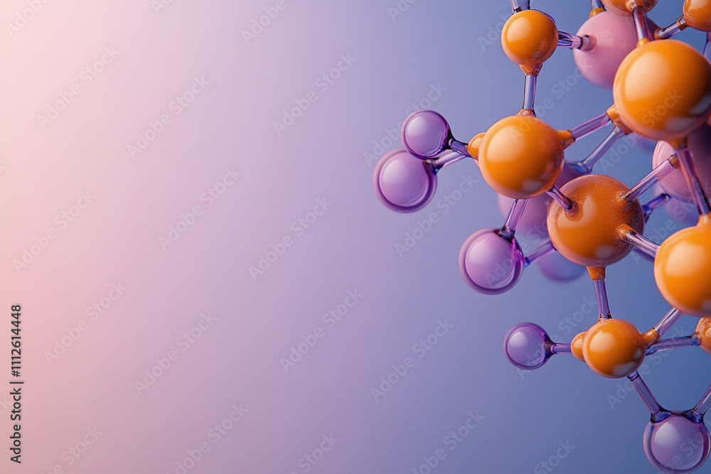 Aufkleber exploring a colorful molecular structure with bright neon orange and ultraviolet elements under an a
