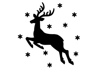 Deer and snowflakes around him stencil design for decorating gingerbread, cookies and other confectionery - vector template for cutting. 