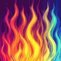 Vibrant fire flame pattern, multicolor hues, flat design illustration
