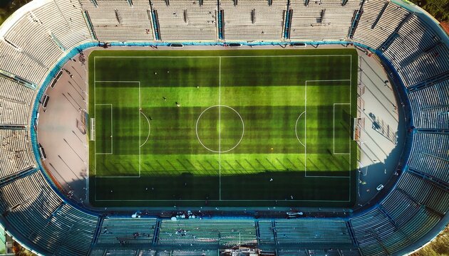 From Above: The Energy of a Full Stadium and Lush Green Soccer Field - Powered by Adobe