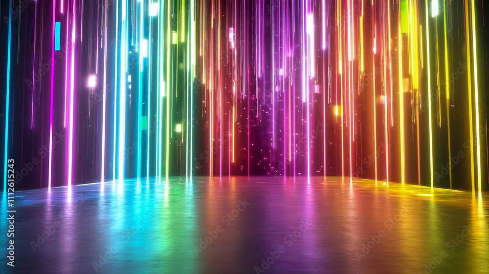 Poster colorful light beams in a dark space creating a vibrant atmosphere for abstract backgrounds and mode
