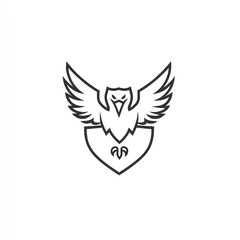 Fototapeta premium A fierce eagle perched on a shield, a minimalist line art emblem.