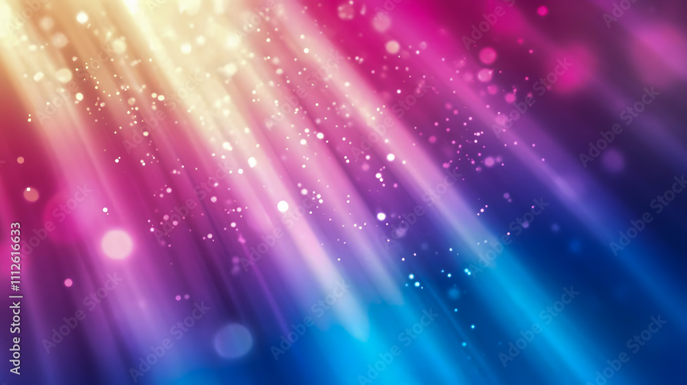 Poster vibrant colorful light rays shining through ethereal space with soft bokeh effect creating dreamy ba