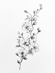 Elegant floral illustration featuring delicate blooms and graceful branches on a clean background.