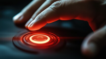Hand hovering over red button depicting nuclear warfare concept