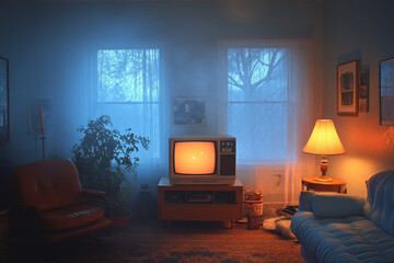 Retro Living Room Scene With Vintage Television Set