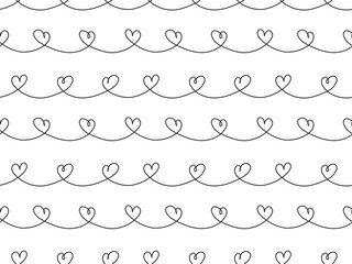 One Line drawn Hearts Background. Seamless Pattern. Continuous line Doodle Love illustration. Simple Valentine's day, Wedding, Birthday, anniversary Mother's day design