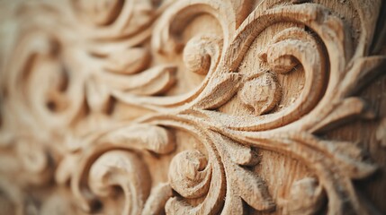 Intricate wooden carving with elegant designs.