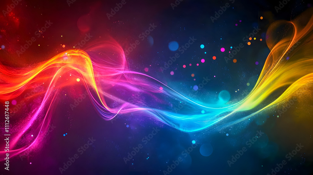 Poster vibrant colorful swirls of light in a dark background creating a dynamic abstract visual experience 