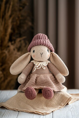 Handmade crocheted bunny toy, amigurumi. Handamde stuffed toys.