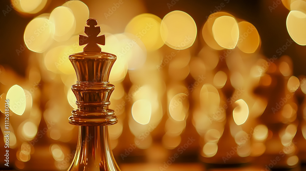 Poster elegant chess king piece with soft bokeh background creating a symbol of strategy and competition in