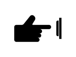 Ring door bell icon. Hand pushing the button, icon flat style pictogram for ui or ux mobile app, design sign logo symbol vector illustration, isolated on white editable