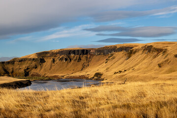 Field and Systrastapi rock in the autumn, Iceland