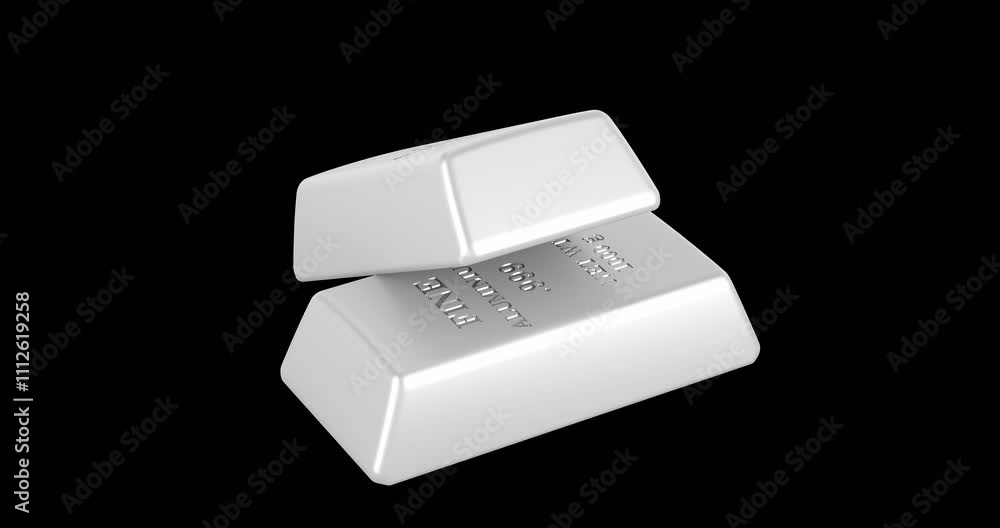 Poster aluminum bars, copper ingots rotation animation, seamlessly loopable. 3d rendering isolated on trans