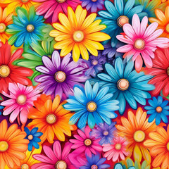 Fototapeta premium Rainbow Hippie Flowers Seamless Patterns Background Perfect for Gift wrapping Greeting Cards 