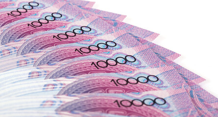 Fragments of banknotes in denominations of 5000 Kazakhstan tenge of a new type