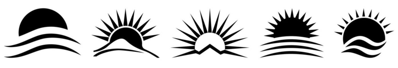 Set of black sun icons. Vector illustration