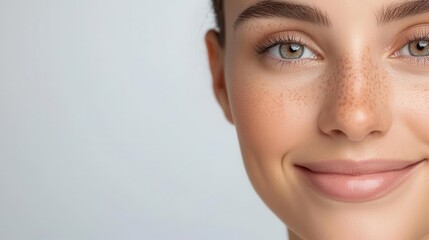 Naklejka premium Closeup of freckled nose and cheeks, natural beauty, pure and simple elegance