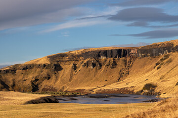 Field and Systrastapi rock in the autumn, Iceland