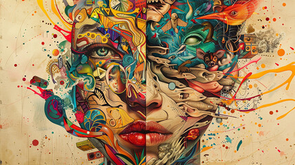 Fototapeta premium Abstract Expression of the Human Psyche Through Vibrant Graphic Art