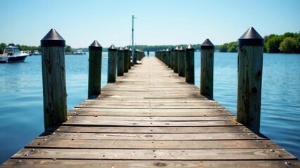 Naklejka premium Empty Wooden Fishing Boat Dock at Ponaug Marina, Warwick, RI