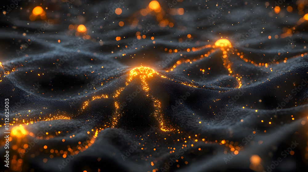 Poster abstract glowing particles create a mesmerizing landscape of shimmering waves and luminous textures 