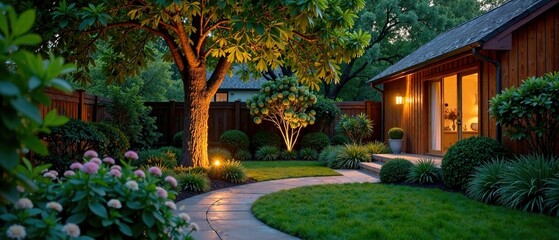 Fototapeta premium Evening Serenity Backyard Landscape - AI Photorealistic