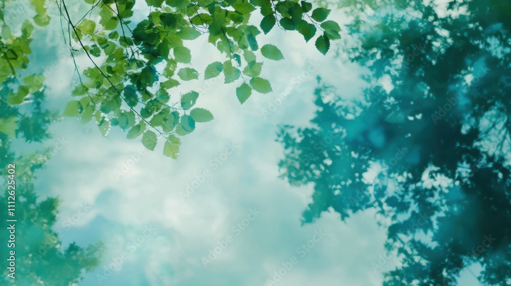 Poster dreamy reflection of trees and sky in abstract nature scene with calming surfaces