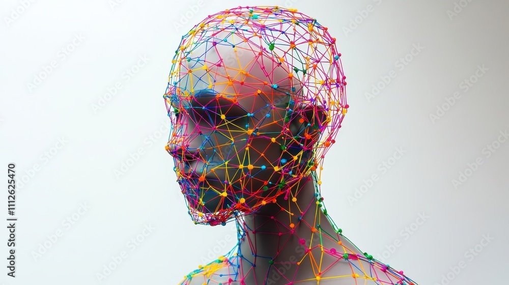 Poster a colorful head with many strings attached to it