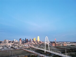 Margaret Hunt Hill Bridge Dallas at dusk aerial drone shot