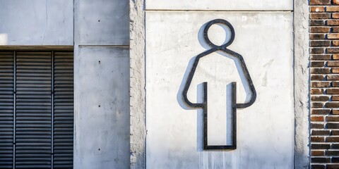 Public Restroom Sign on Concrete Wall in Urban Area