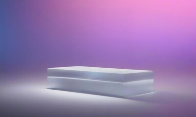 Product Showcase on Gradient Background: Sleek, minimalist product display featuring a white rectangular platform against a soft purple and pink gradient backdrop. Ideal for showcasing cosmetics.