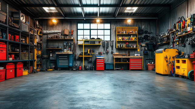 well organized mechanic shop with tools and equipment displayed