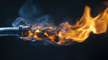 A zoomed-in shot of a frayed electrical cord with signs of burning and melted insulation