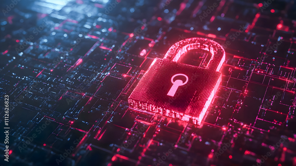 Aufkleber digital security concept with a futuristic lock symbol in red and blue lights on a technology backgr