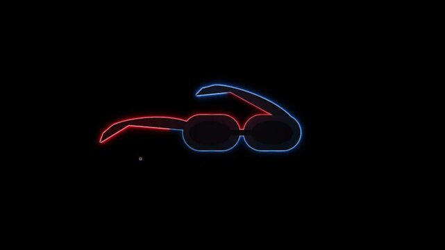 Abstract glowing neon sunglass icon background. 4K Video motion graphic animation.