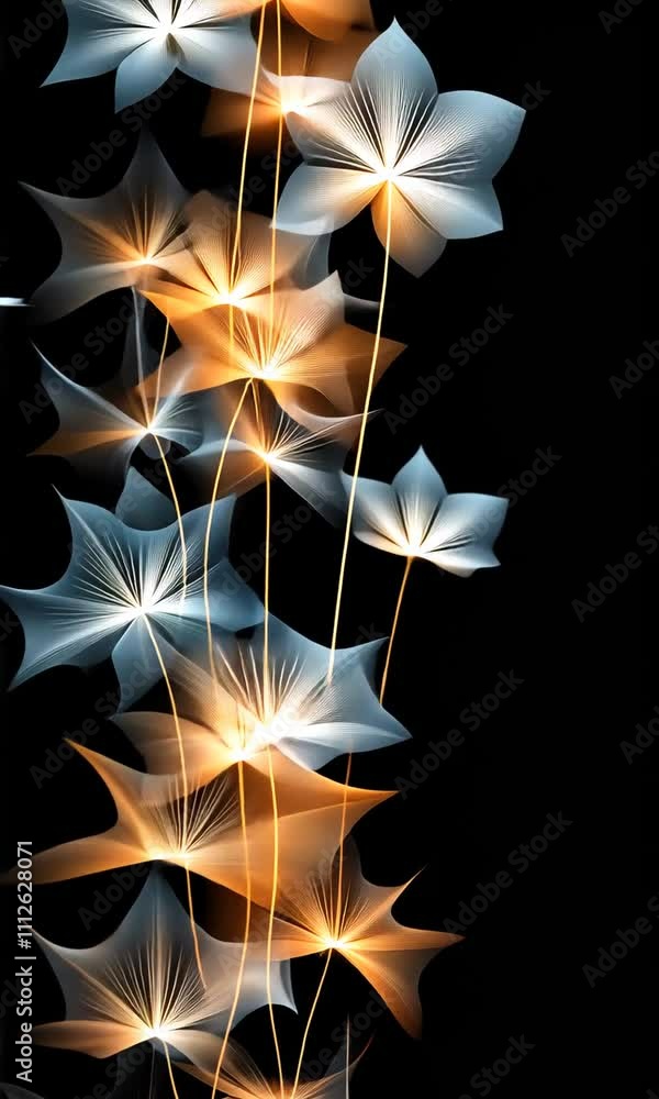 Poster elegant abstract forms intertwine in various colors, creating a mesmerizing display of light and mov