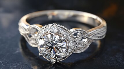 Elegant Engagement Ring with a Large Center Diamond and Intricate Vintage-Inspired Design, Perfect for Celebrations of Love and Commitment